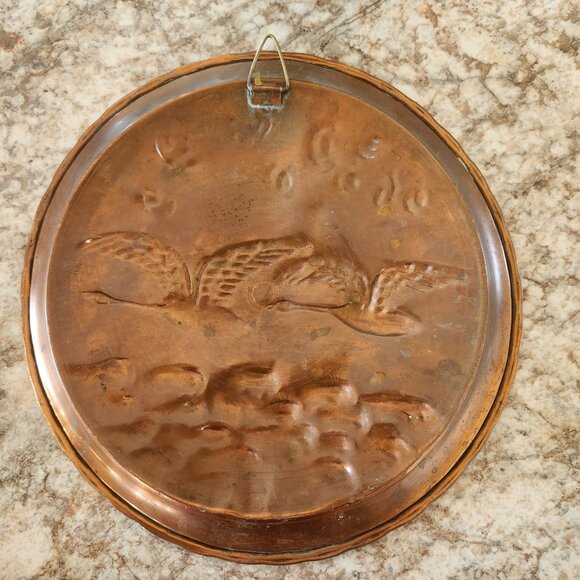 Vintage Copper Wall Hanging Plate With Flying Geese Design - Picture 3 of 3